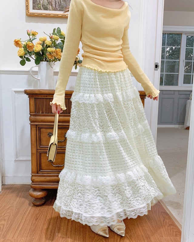 フラワーレースフレアスカート　24WP10074