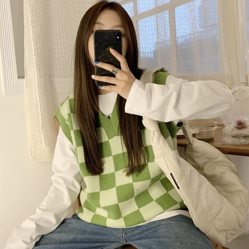 格子柄ニットスプリングオータムレッドセーター 春物 秋物 スーパーモール99523153672