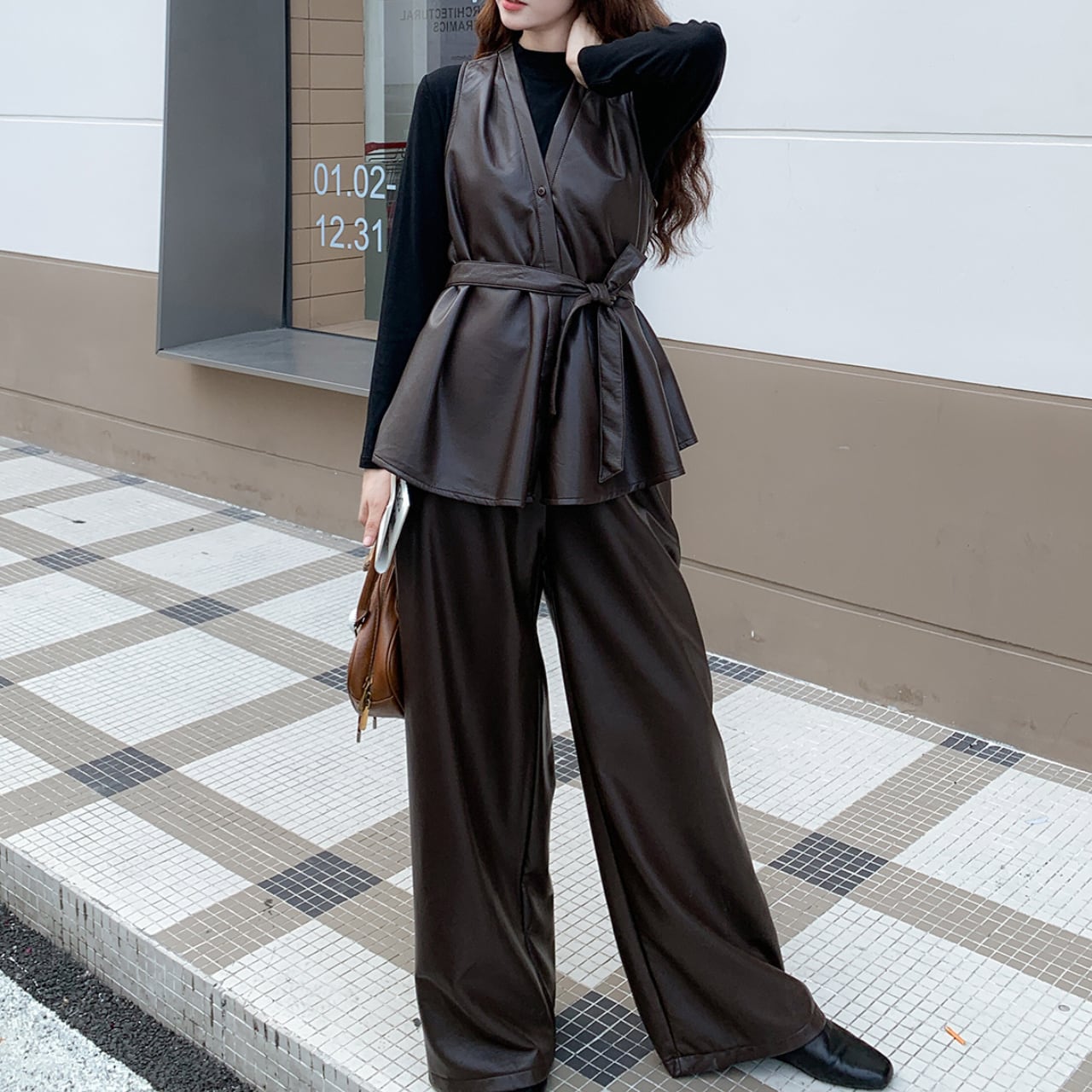Vest, shirt and wide leg pants set S1626
