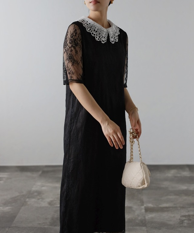 襟取り外しレースワンピース