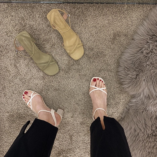 サンダルサマーバックルヒール ハイヒール 靴 シューズ 夏物 フェイクシューズ34817539886