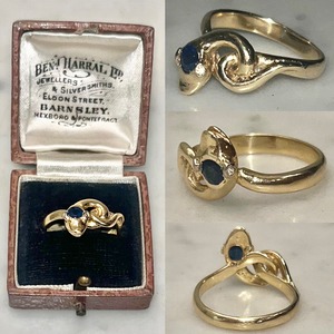 vintage 18ct gold snake ring set with sappire & diamond