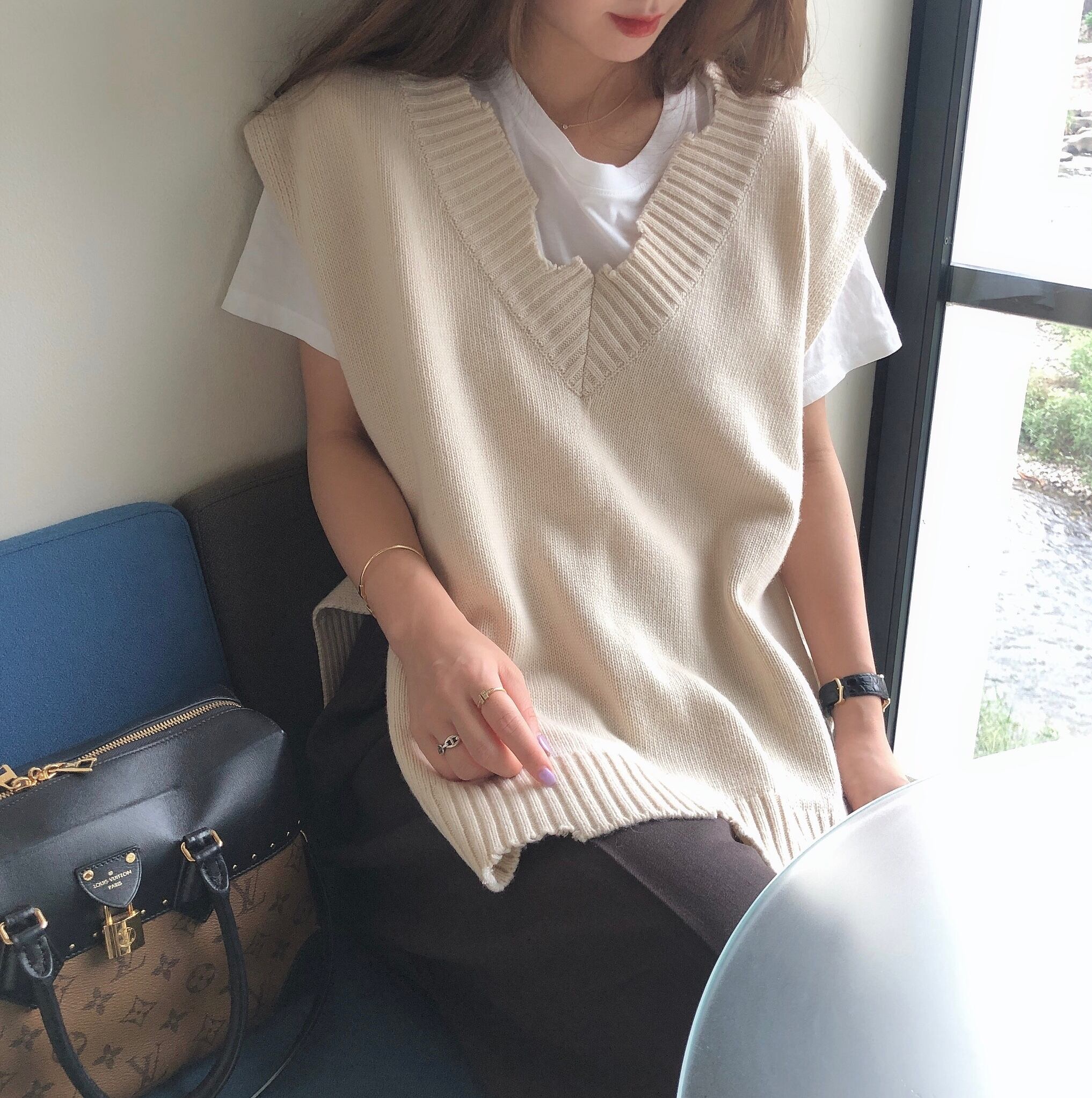 Crush knit vest /white (11月中旬頃発送予定)