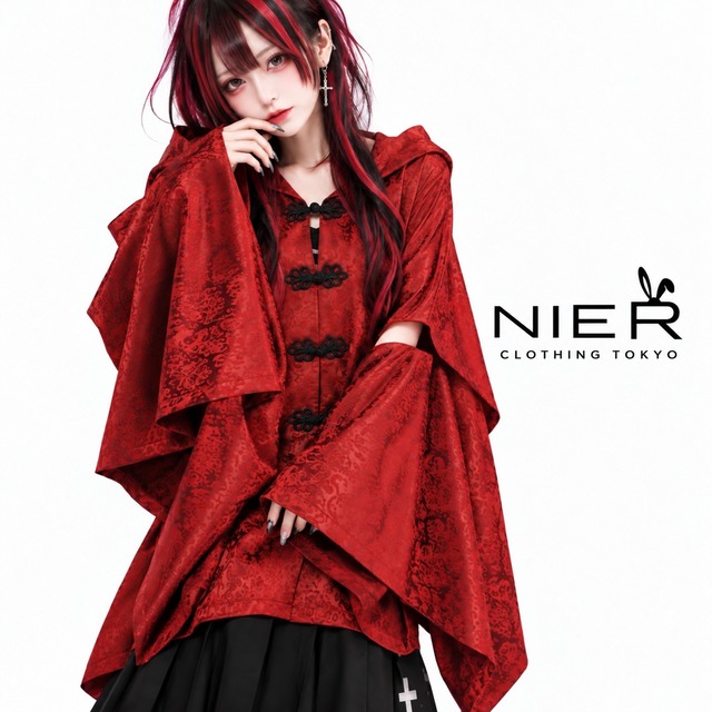 和装×CHINA着物風WIDE SLEEVE HOODIE【紅華】