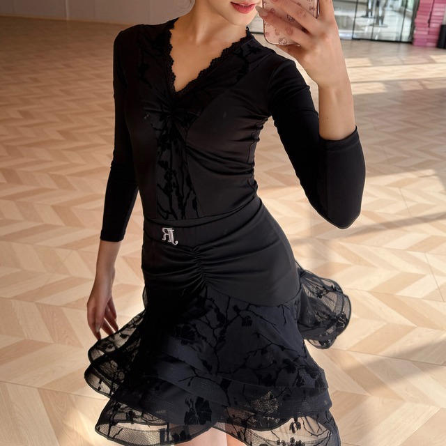 ドレープ フリル ミモレ マーメイドダンススカート  ds1436