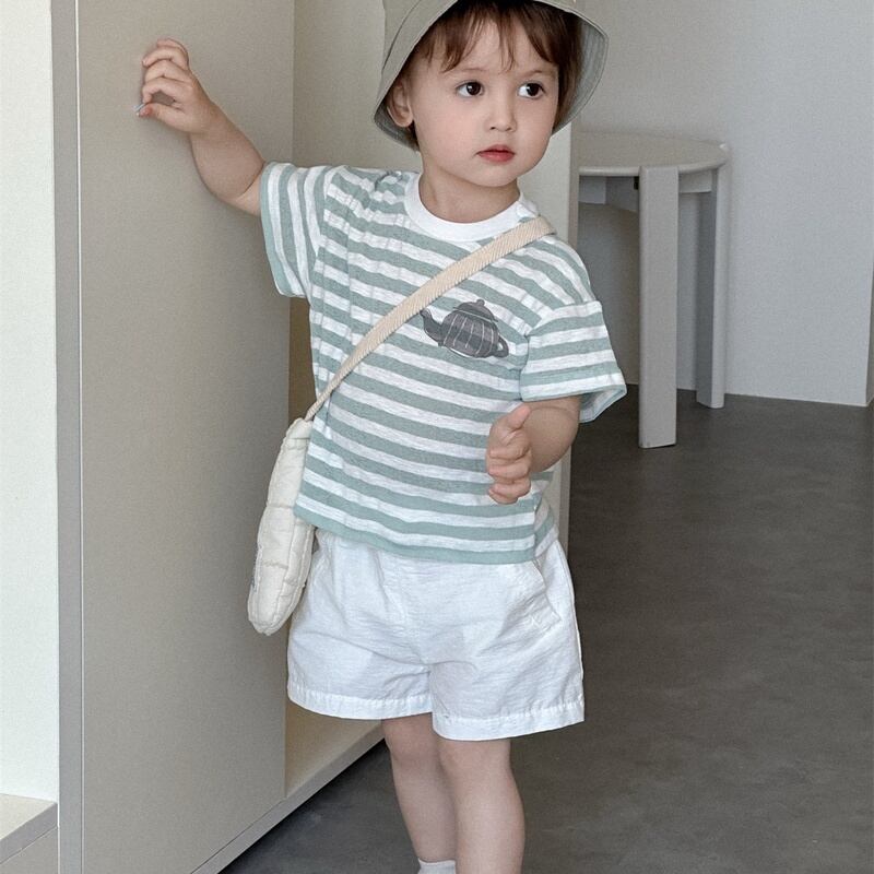 【BABY&KID】韓国風 ボーターtシャツ、無地パンツ