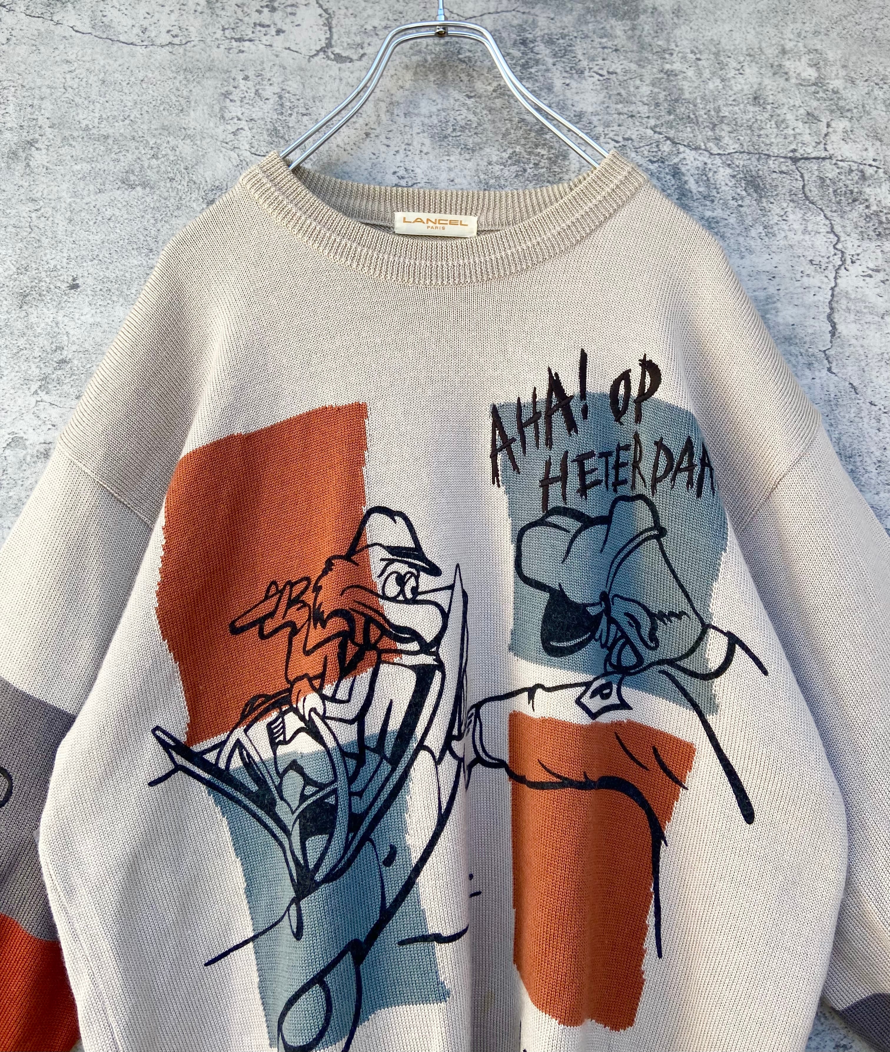vintage 90s 刺繍 ニット ベージュ キャラニット セーター