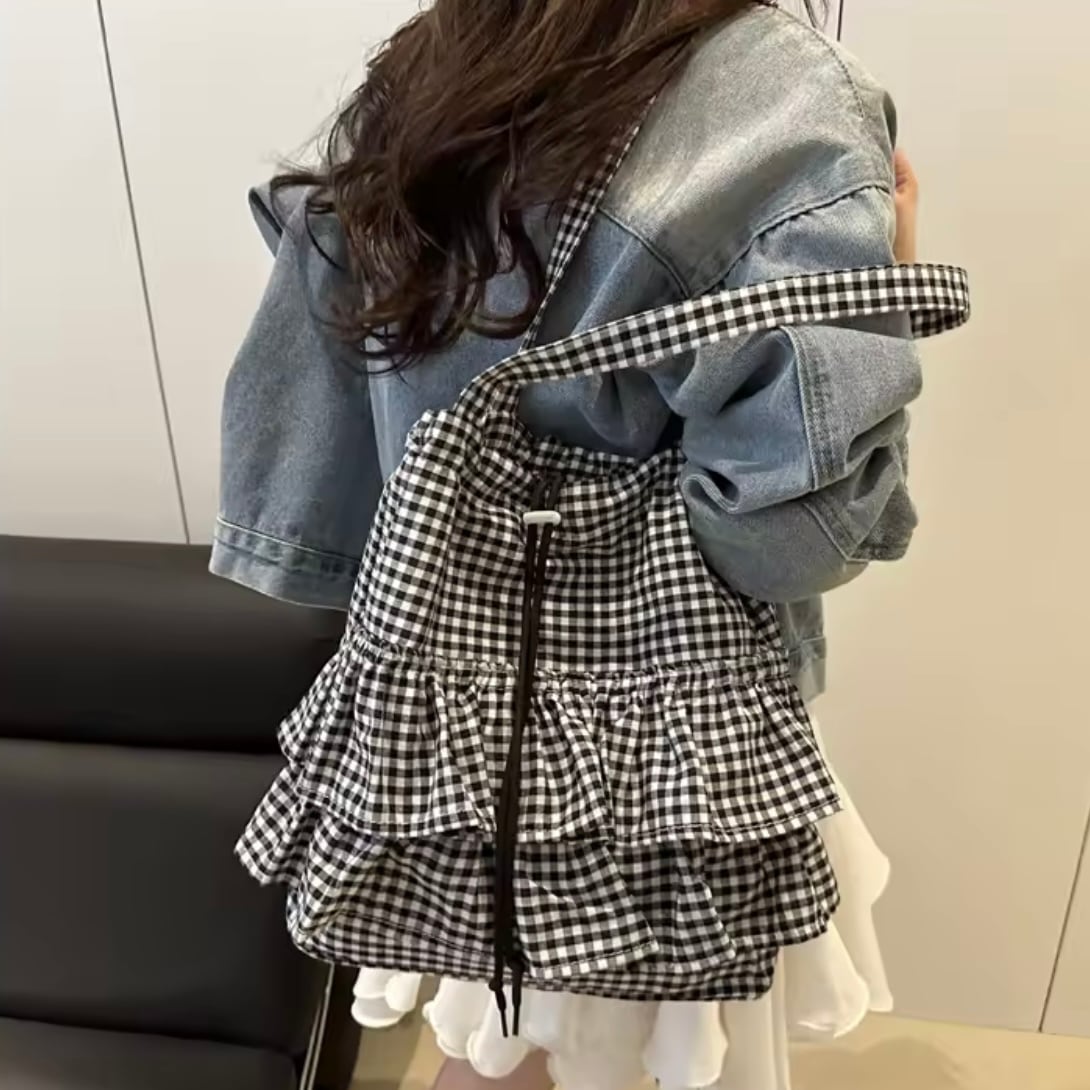 frill gingham check tote bag