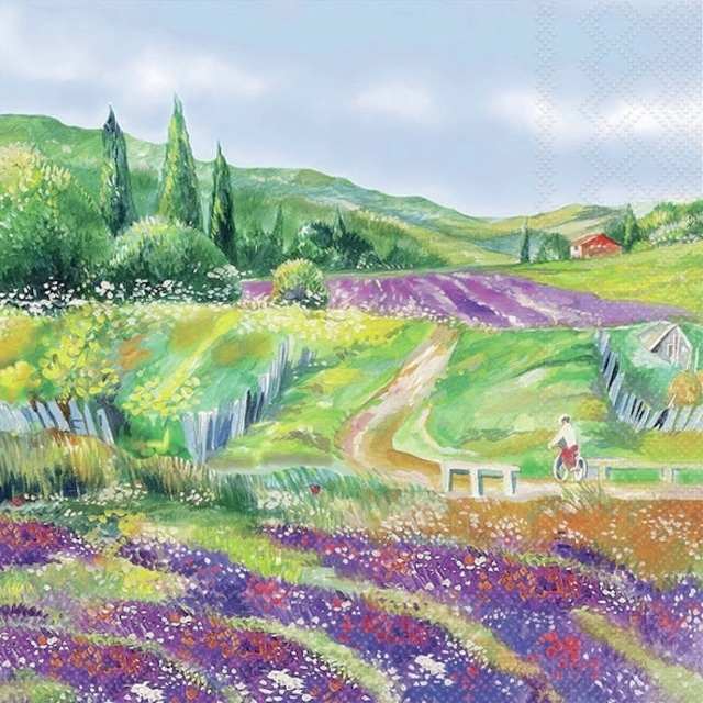 2024春夏【Ambiente】バラ売り2枚 ランチサイズ ペーパーナプキン Lavender landscape ラベンダー