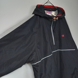 チャンピオン　アノラック　ナイロンパーカー　フーディー　裏起毛　刺繍ロゴ　XL