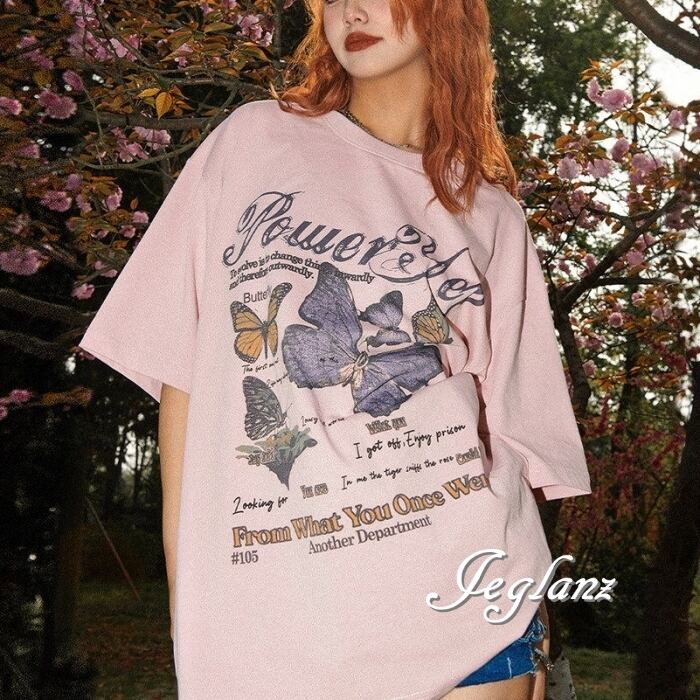 3色 バタフライ 蝶 半袖 Tシャツ オーバーサイズ ユニセックス (MC678)ρ