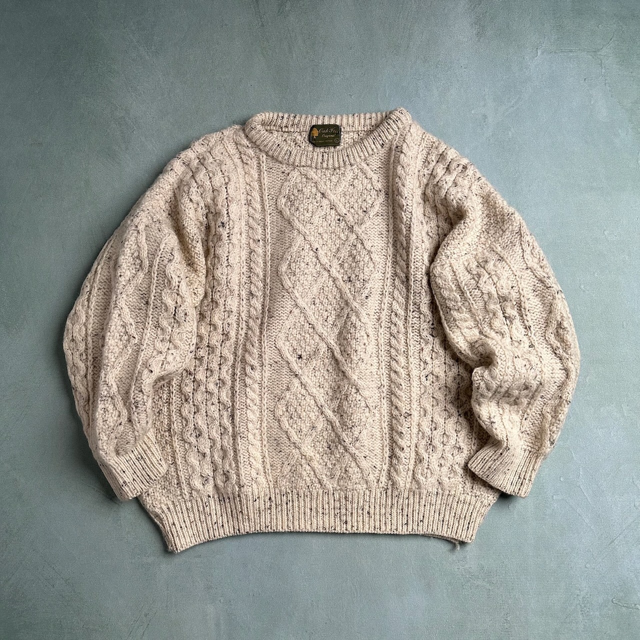 Great Britain ウール ネップ フィッシャーマンニット セーター オフホワイト L 古着