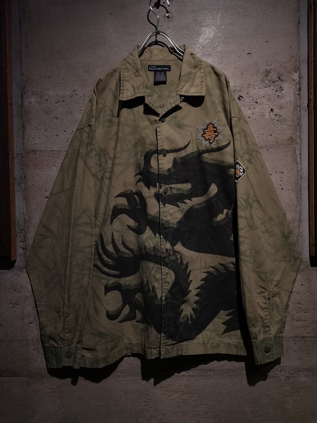 【Caka】Dragon Design Vintage Loose Cotton Open Coller Shirt Jacket