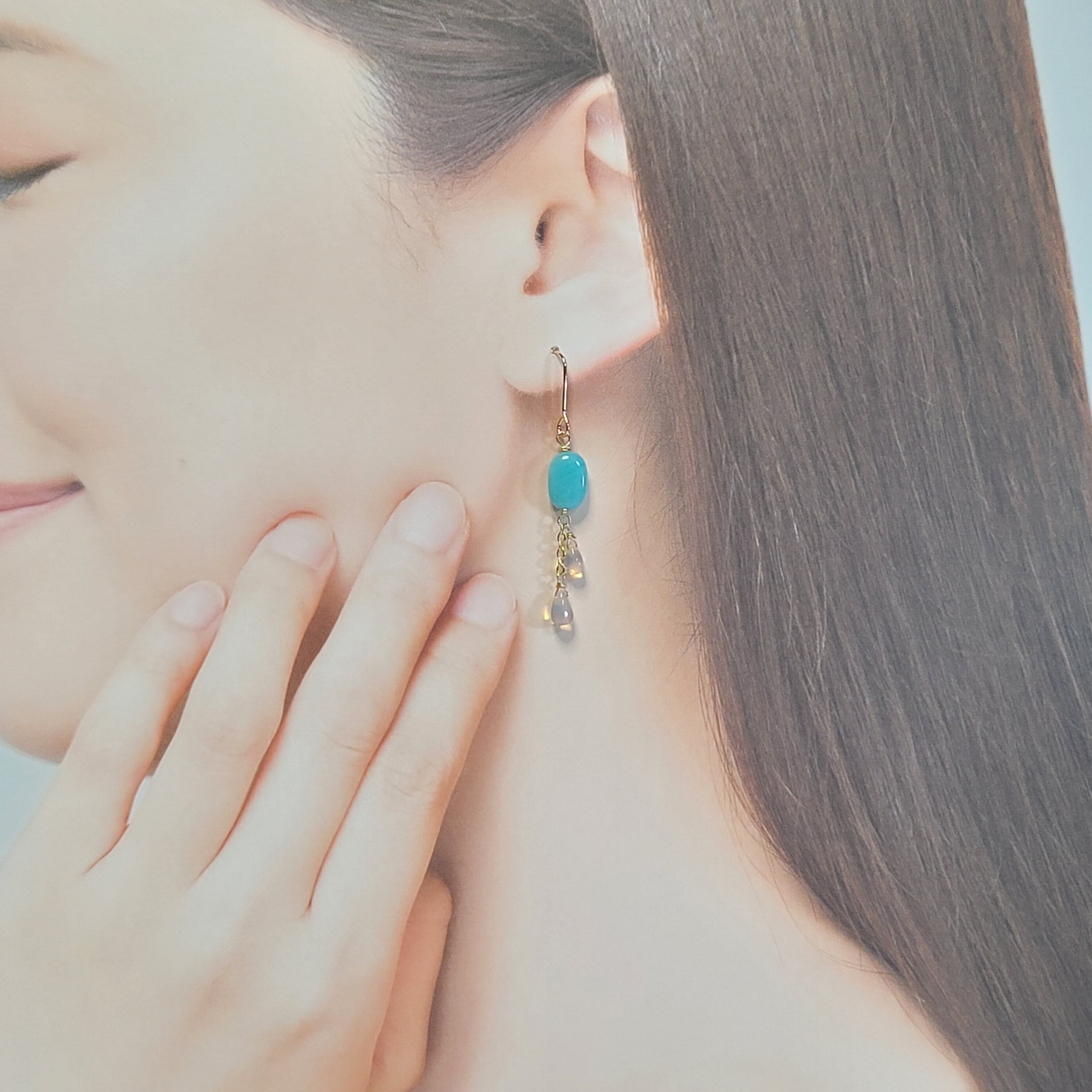 14kgfカラーオパール・エチオピアオパールラウンドピアス/イヤリング