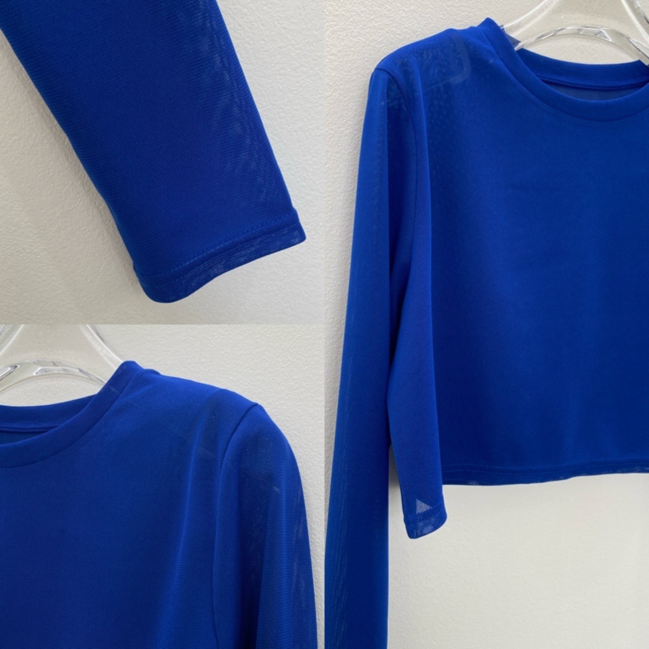 crew neck tulle sheer short tops/bule