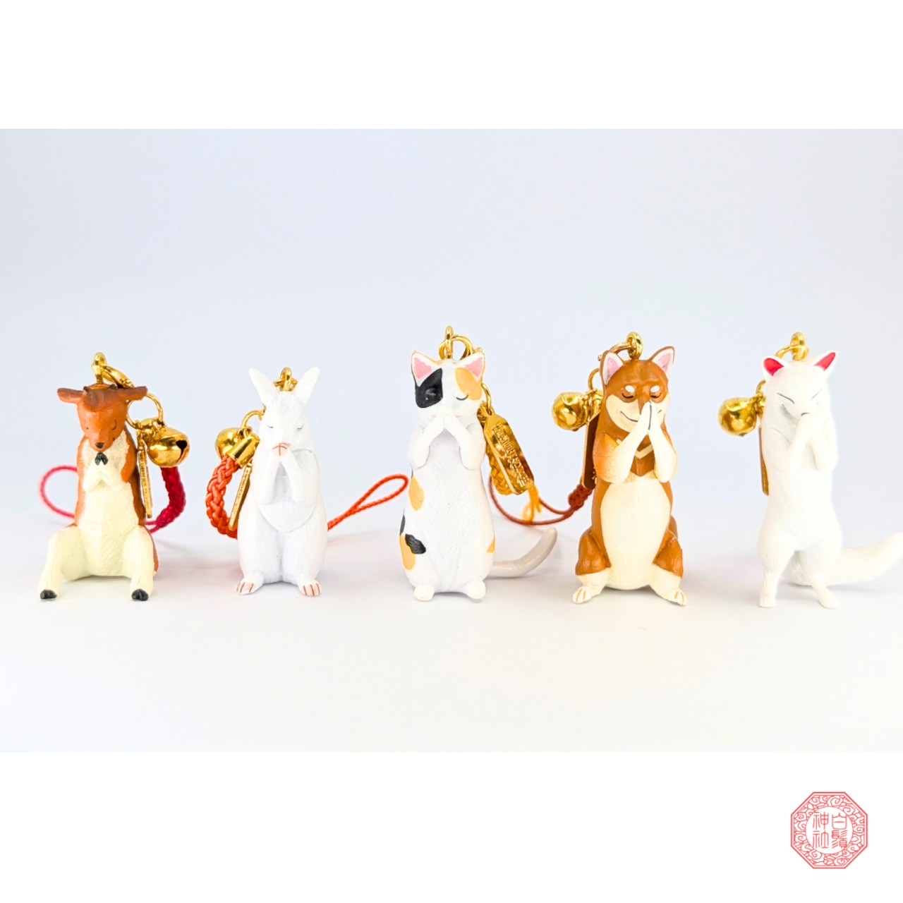 お祈り動物しあわせ守【柴犬・三毛猫・うさぎ・白狐・仔鹿】