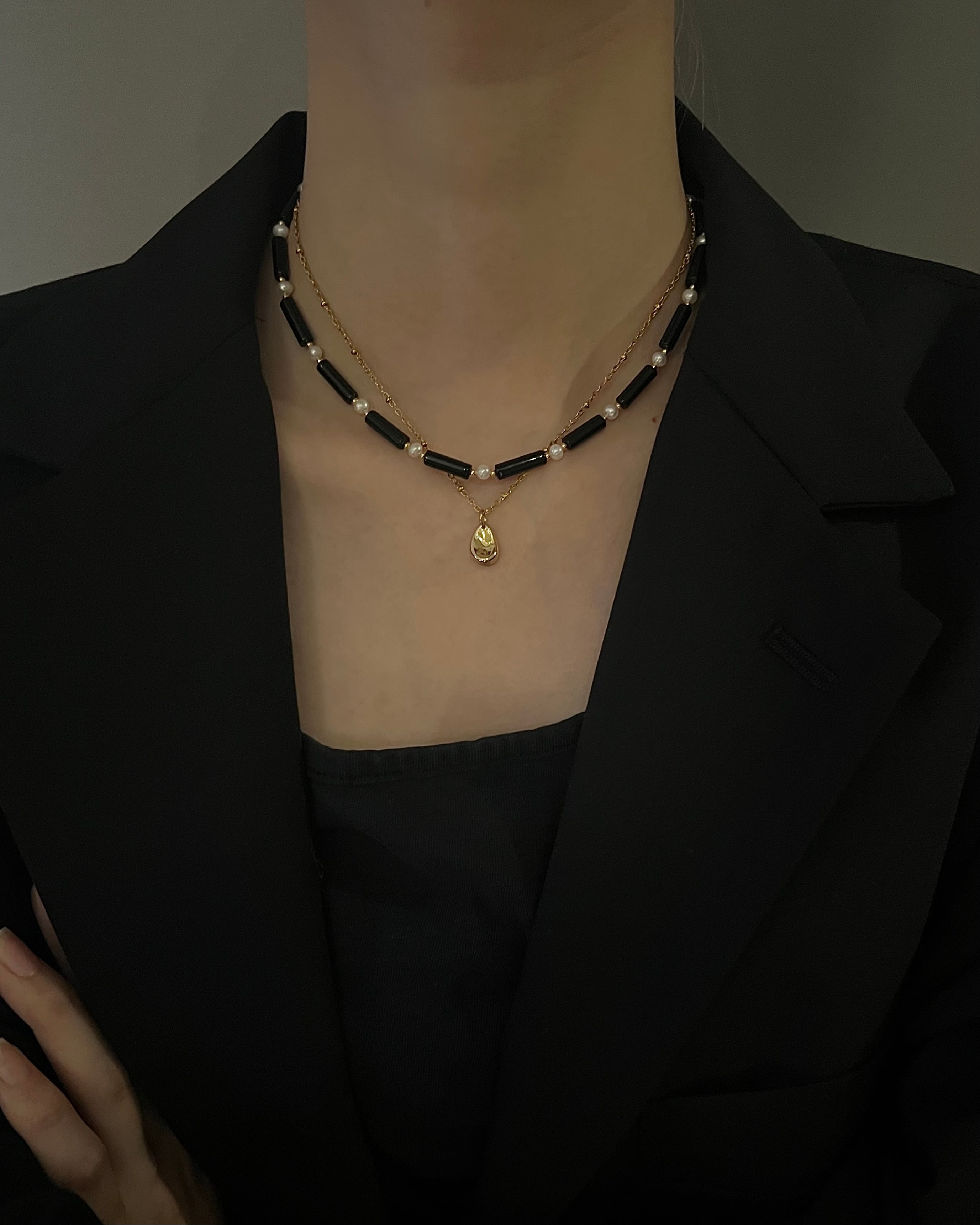 goen ネックレス　onyx black pearl chain joen_accessories