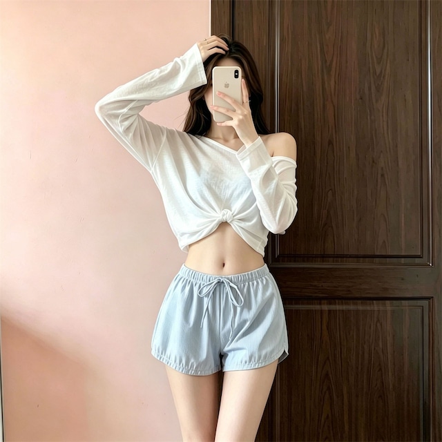 水着 セパレート 温泉 4点セット ストライプ柄 ビキニ 日焼け防止パレオ ブルー M L XL