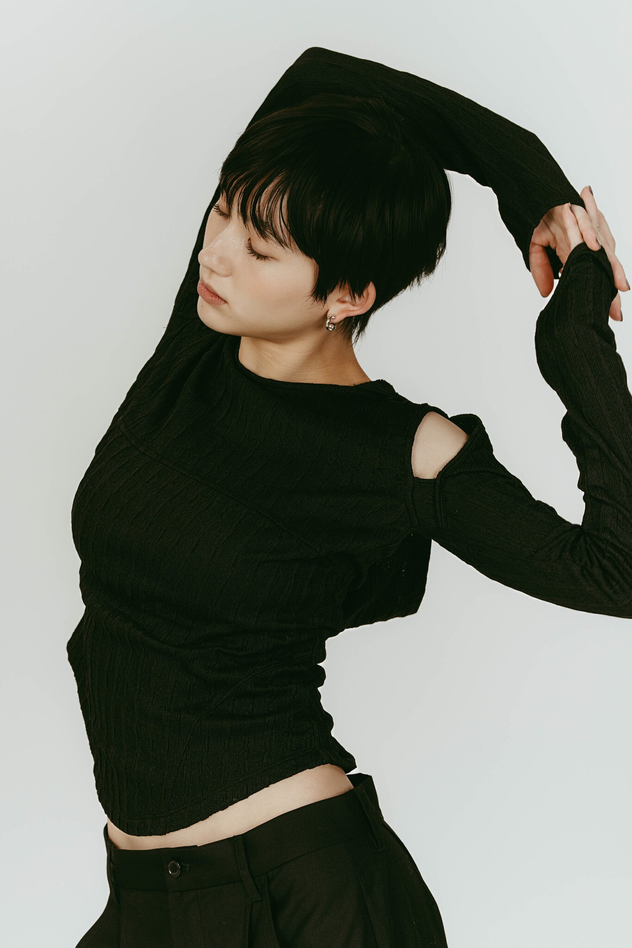 Hooded Jacquard Top / BLACK - 9