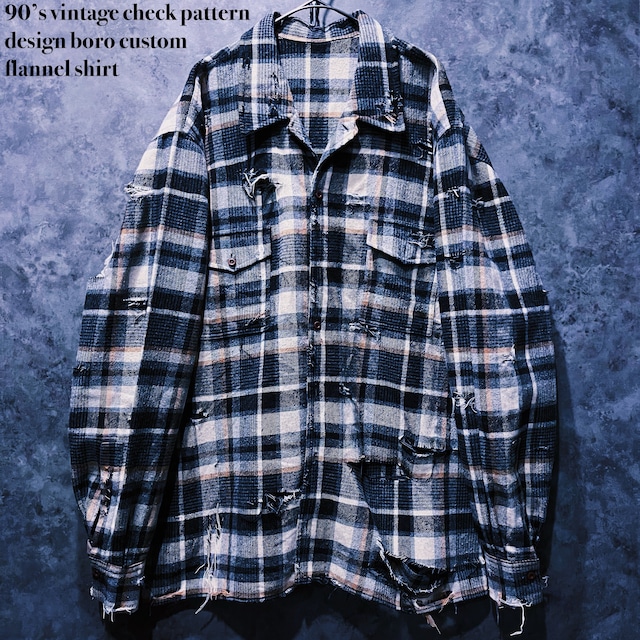 【doppio】90’s vintage check pattern design boro custom flannel shirt