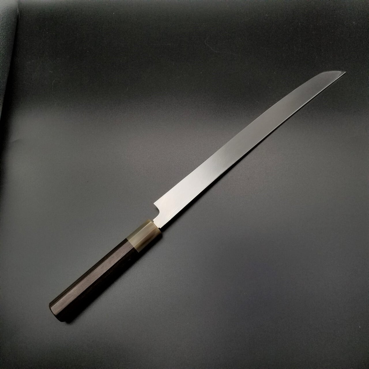 まるよし刃物 V金本焼 先丸タコ引包丁 鏡面 刃渡り約330mm 和