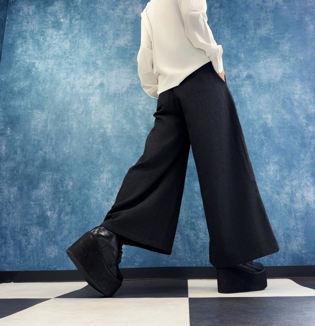 RABBIT SKULL HERRINGBONE WIDE PANTS -BLACK- | NIER CLOTHING