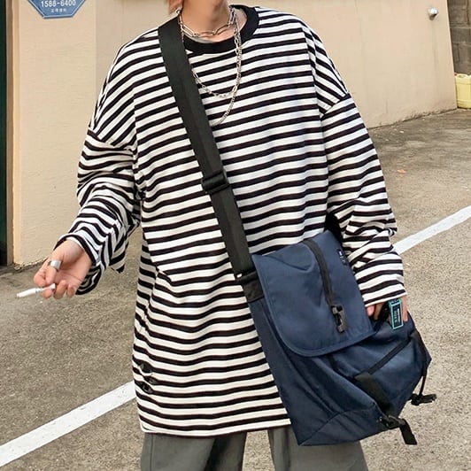 ボーダー ダメージ ロンT | Korean unisex fashion セレクトショップ