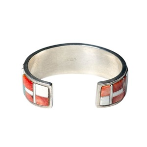 Navajo SCOTT SKEETS spiny oyster & turquoise channel inlay silver bangle