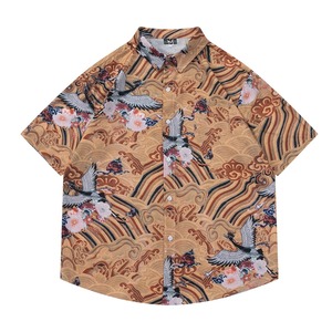 【UNISEX】CRANE PRINT SHORT SLEEVE HAWAIIAN SHIRT M-17804