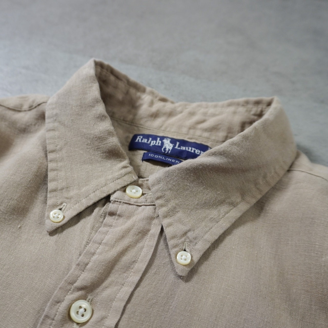 90s Ralph Lauren 100%LINEN BD shirt Sand XL 古着 - 4