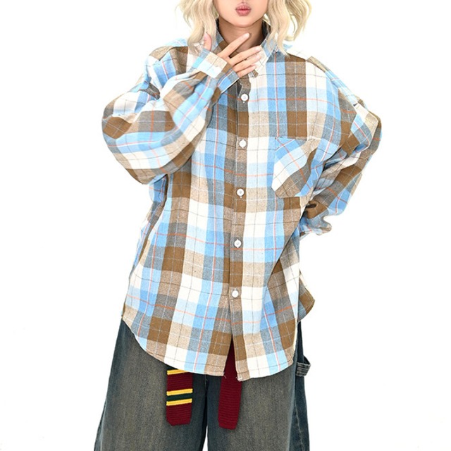 retro color plaid shirt　レトロカラーチェック柄シャツ　J1387