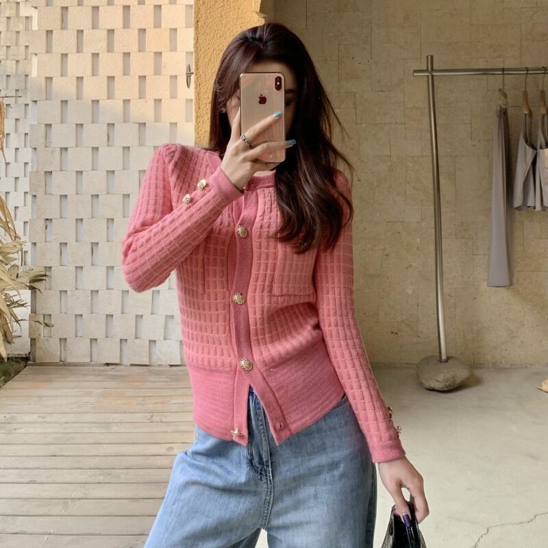 セーター ジャケット スプリングスリムショートニットカーディガントップス ピンク 春物 YY-ファッション7273715497
