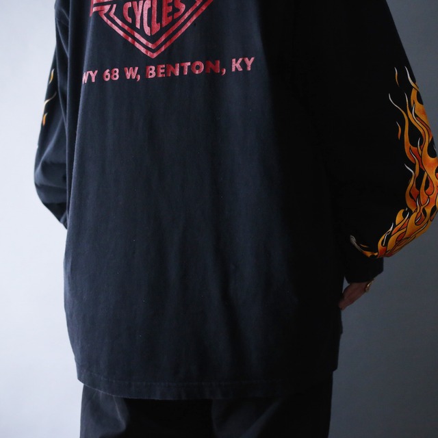 scull × fire sleeve design 360 full printed over  silhouette l/s tee