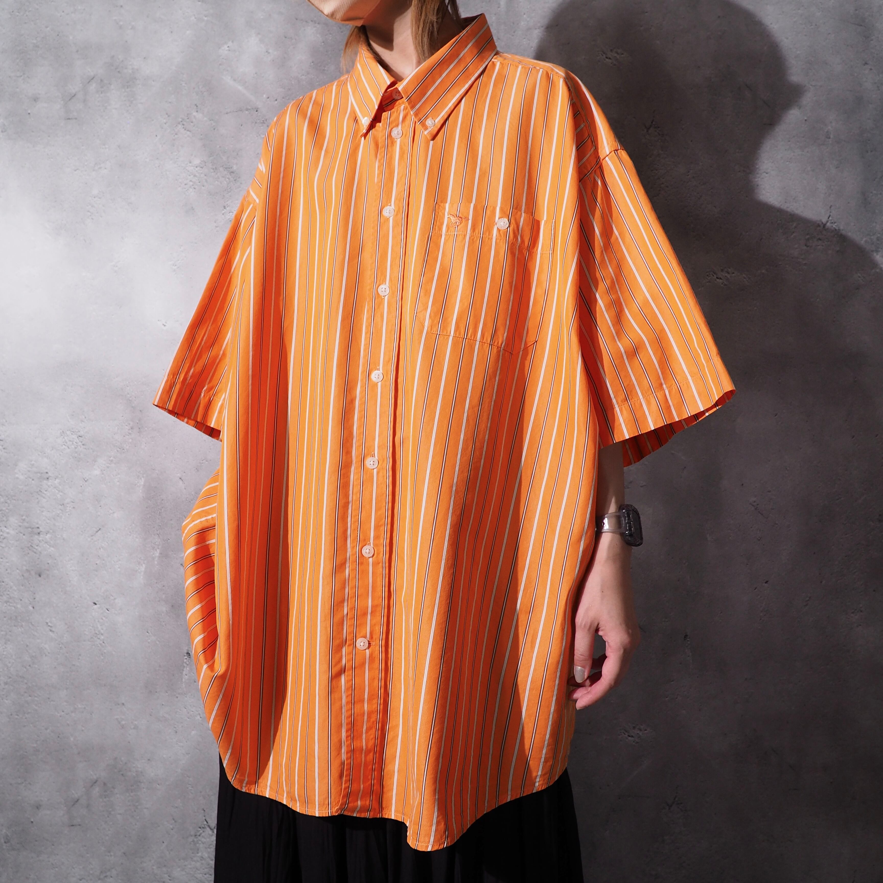 Paul Smith carrot orange color loose silhouette stripe button down shirt