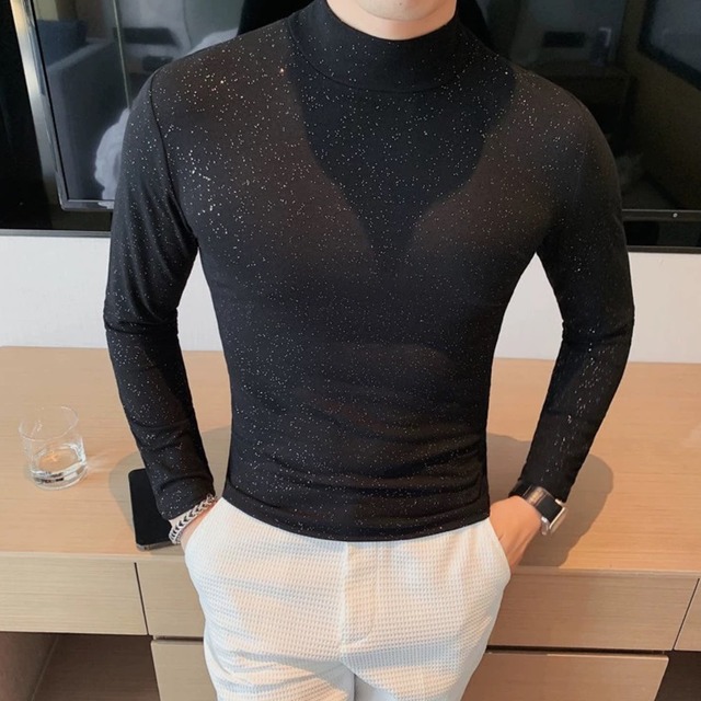 ドット模様 タートルネック シャツ 4色 10978