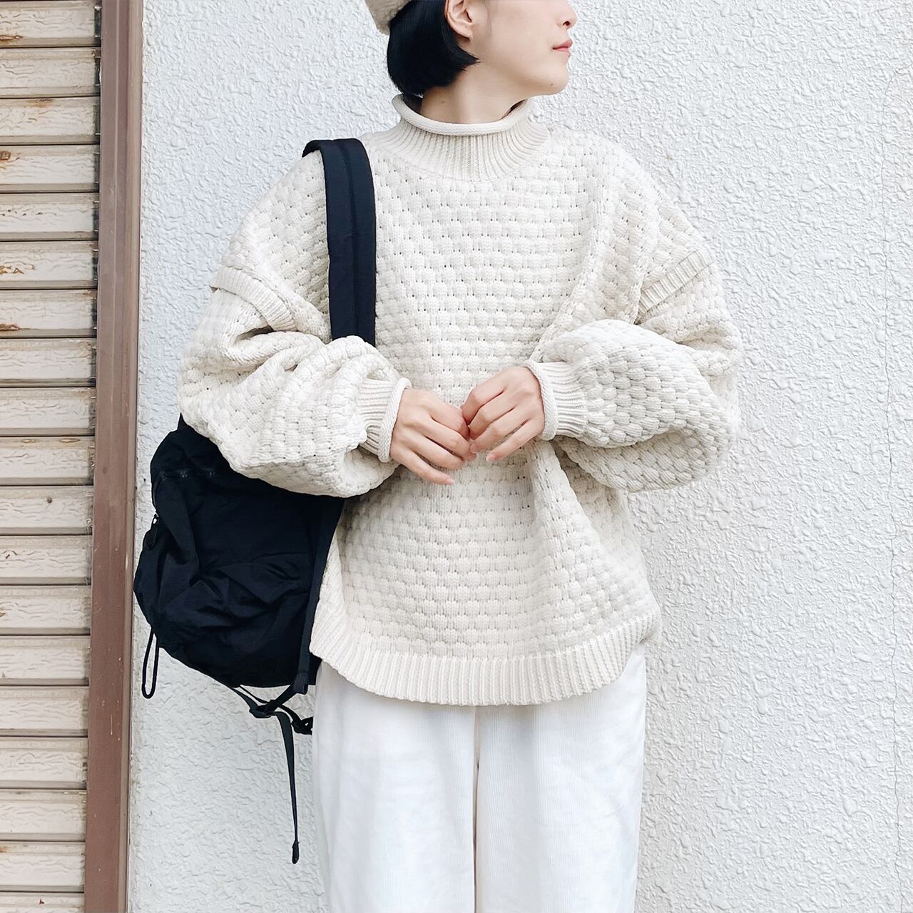 Popcorn high neck knit (ivory)