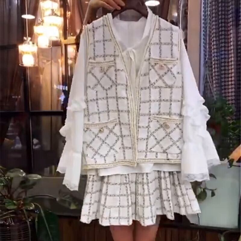 プラスサイズの女性の秋の服、太った姉妹、mmシャツ、シャツ、薄いチョッキ、スカート、スリーピースのスーツ、潮をカバーします ミックスインファッション53465486110