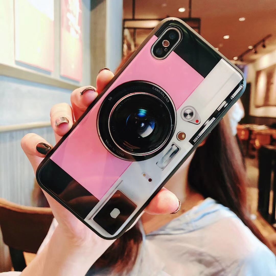 iPhoneXS/XS Max/XRケース カメラモチーフ 個性 ポップソケッツ付き