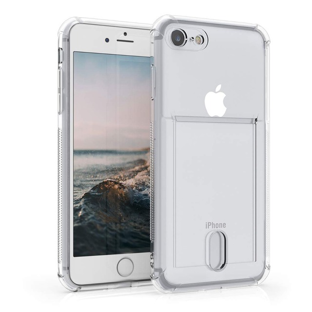 kwmobile Apple iPhone SE3 / iPhone SE2 / iPhone SE (2022) / iPhone SE (2020) / iPhone 8 / iPhone 7対応 ケース - スマホカバー TPU クリスタル カバー - カード入れ付き 携帯 保護ケース 透明 対応