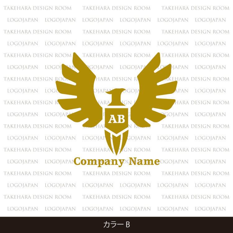 羽を大きく広げた鷲・鷹のロゴ 中央の文字変更可能 01587 ロゴデザイン販売とブランディングの専門サイト