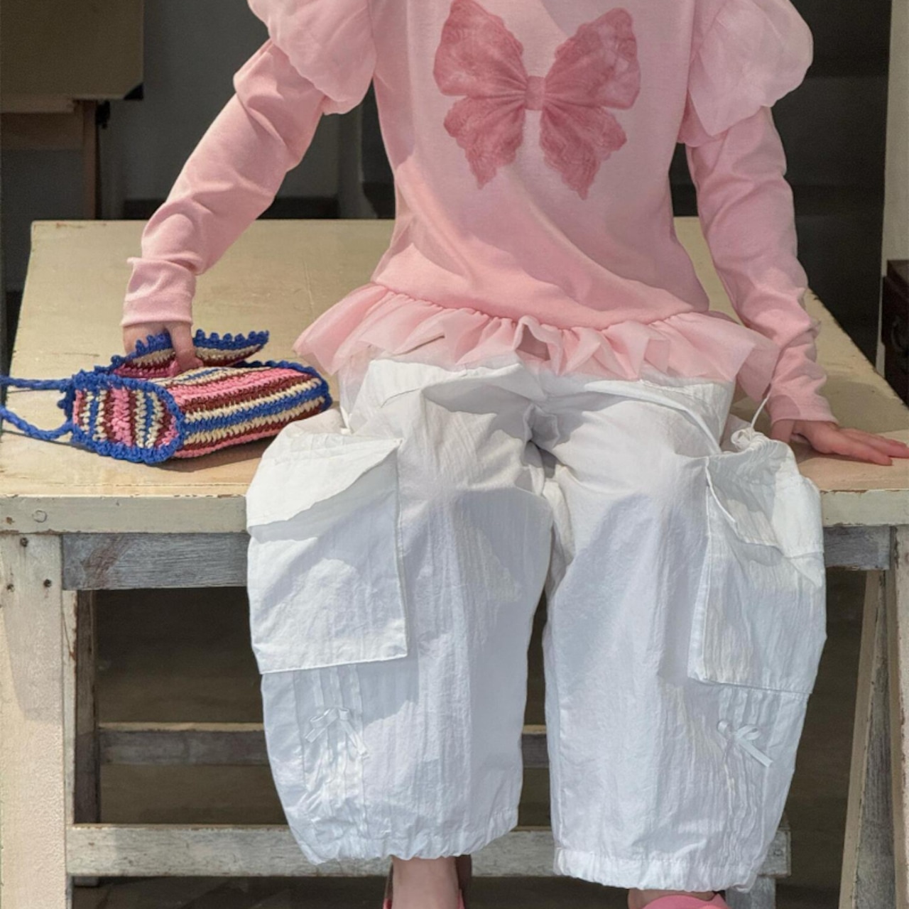 春バルーンスリーヴチュールTシャツ