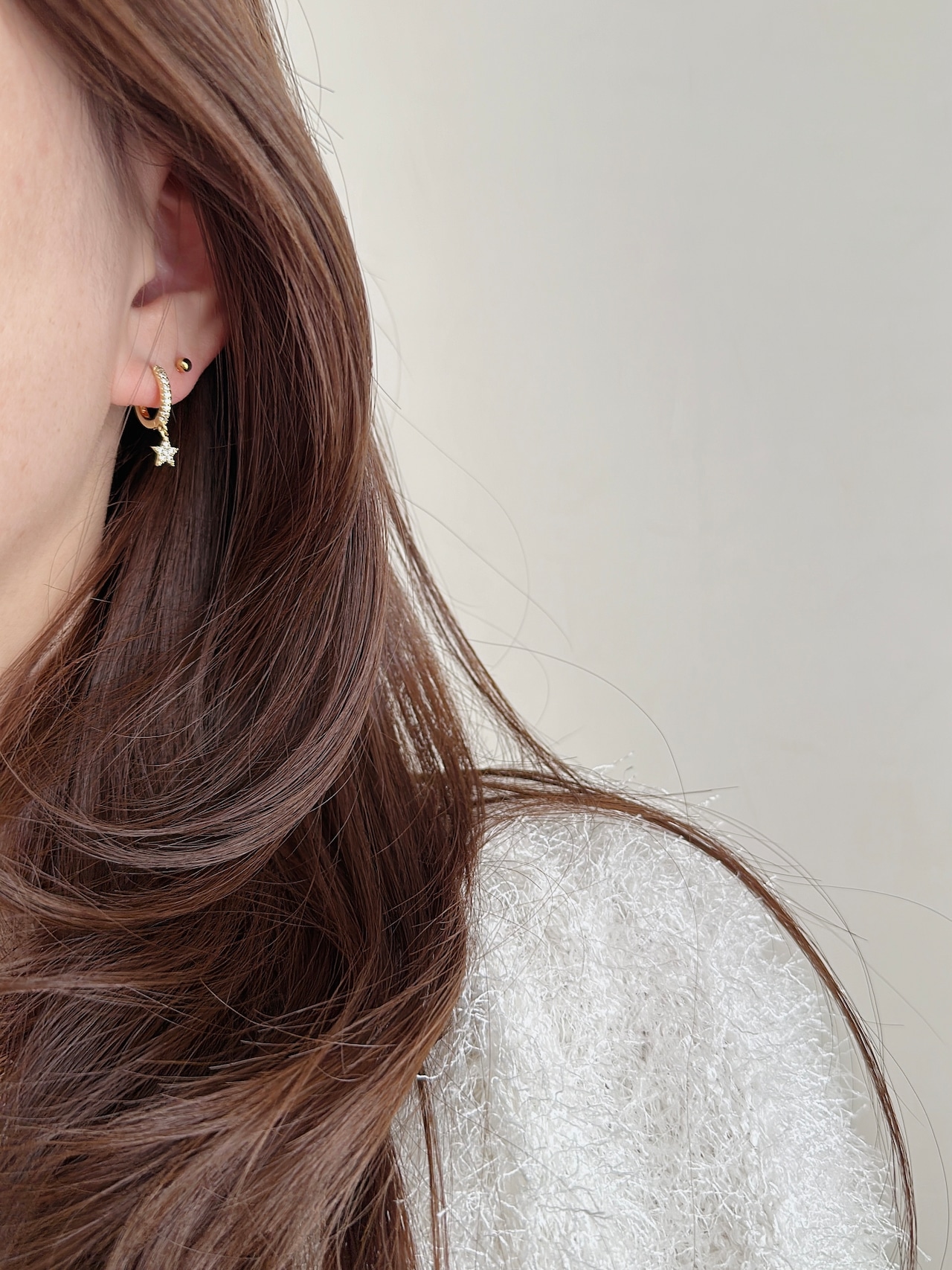 S925 キラキラスターフープピアス