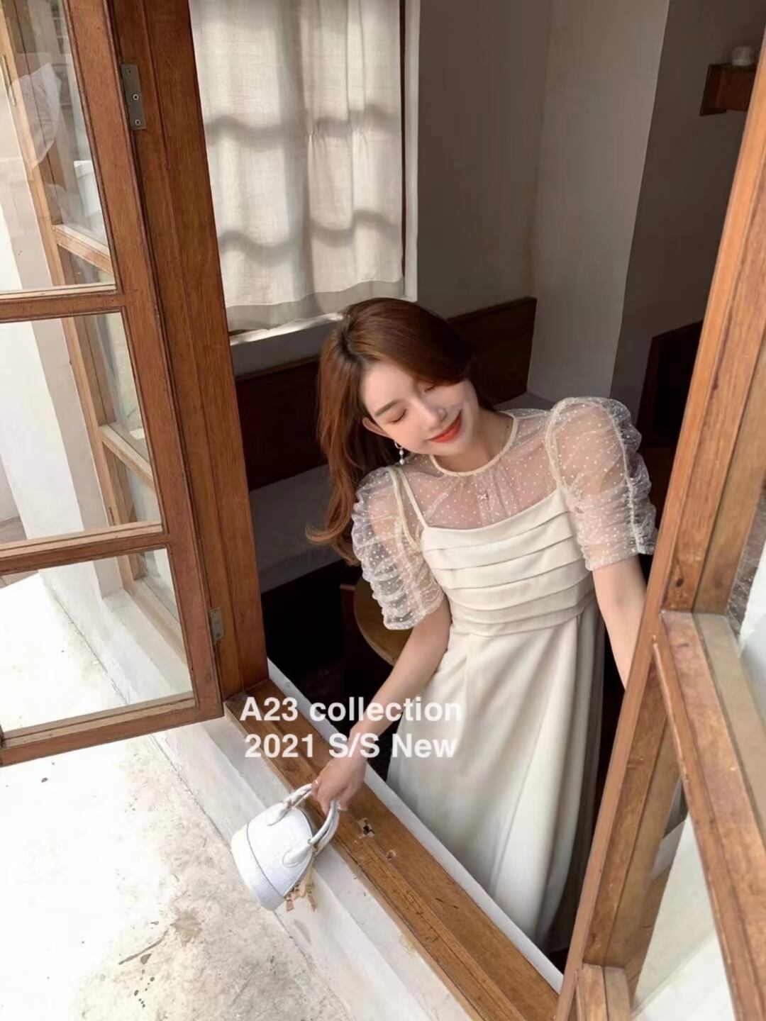 ドットチュール切り替えワンピース　AJ3396-959