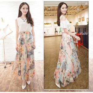 ★送料無料★9号（M)☆パステルカラーシフォンロングスカ－ト (SKN9501)