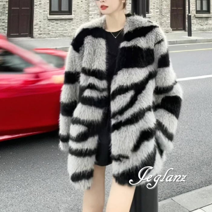 ファーコート エコファー ジャケット 配色 アウター リッチ感 ♪(M4877)φ