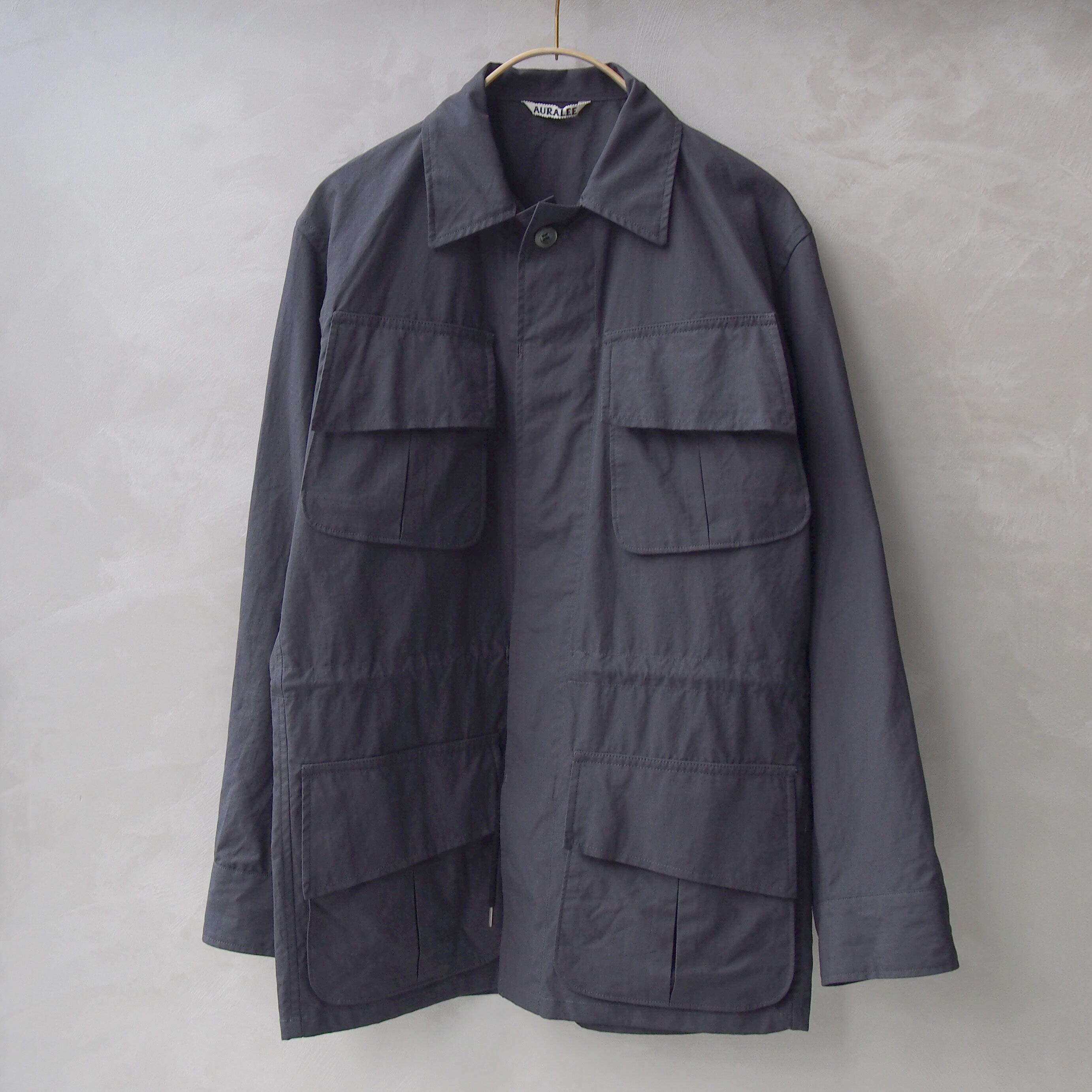 AURALEE WASHED FINX RIPSTOP FATIGUE JACKET INK BLACK