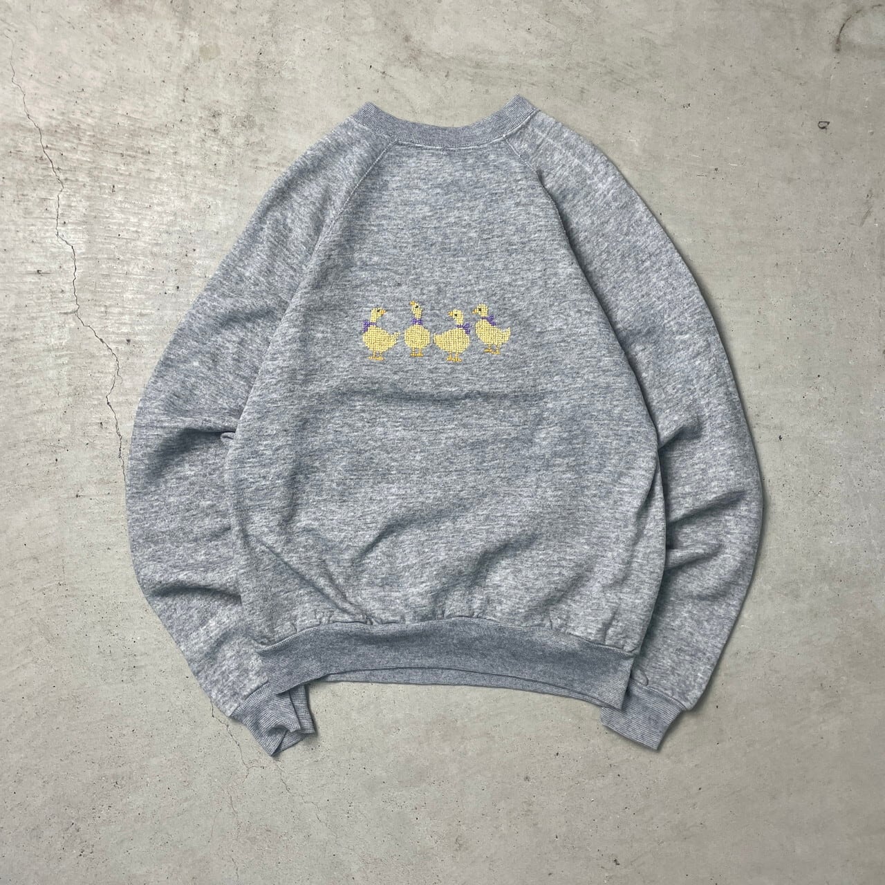 80年代 USA製 スウェットシャツ アヒル アニマル刺繍 メンズM相当 古着