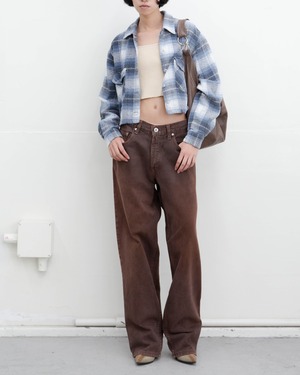 1990s ombre plaid flannel cropped jacket