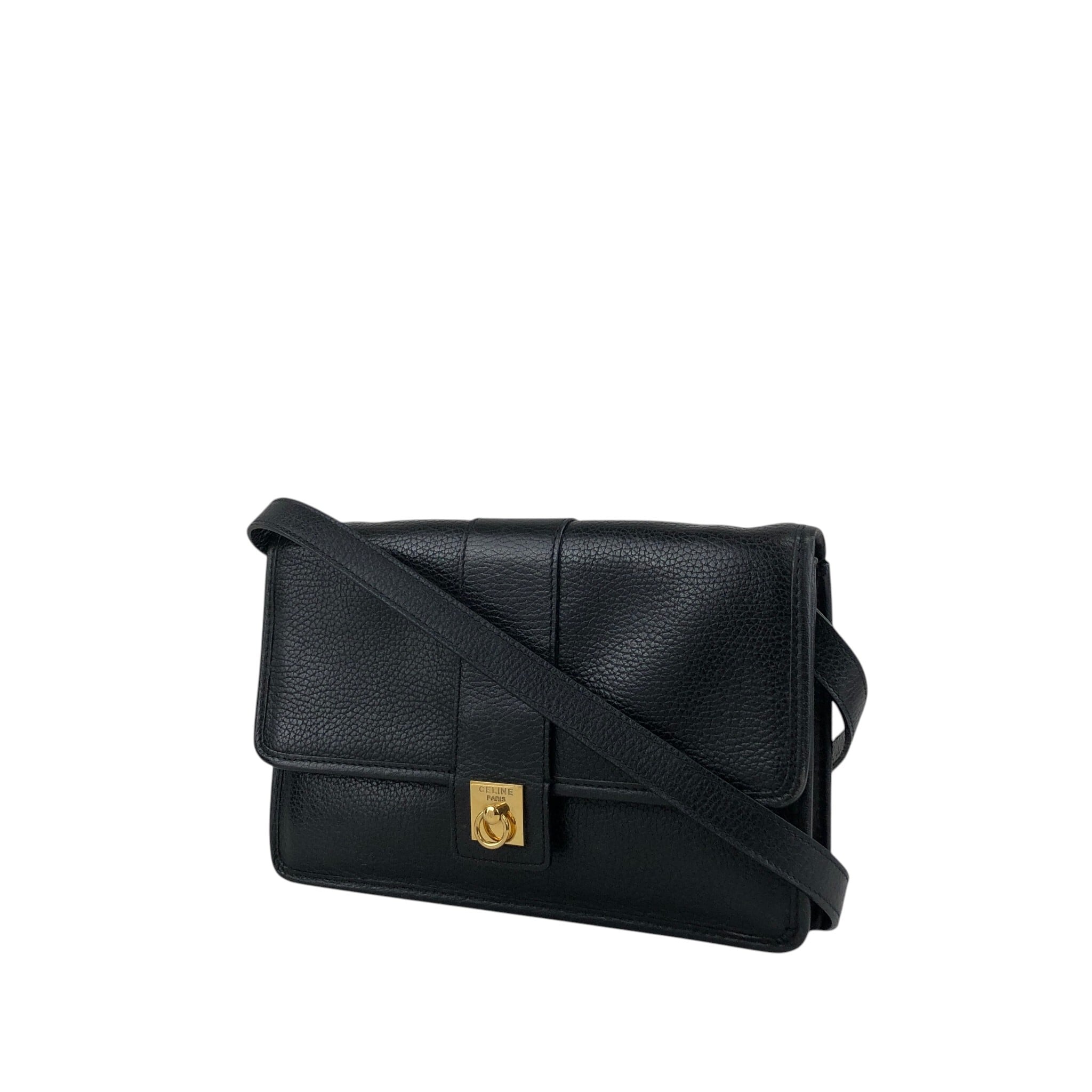 CELINE セリーヌ ショルダーバッグ ブラック ガンチーニ レザー