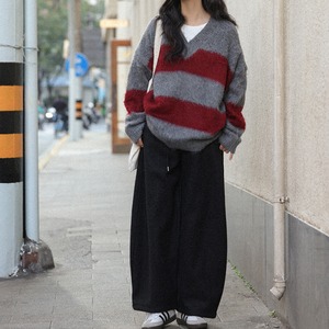 v-neck striped knit pullover　J00360